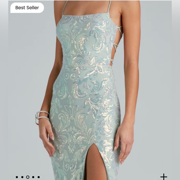 Mint Colour Sequin Prom Dress - Picture 2 of 6